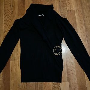 Cache Black Turtleneck with Open Shoulders